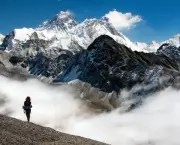 view of Everest from Gokyo with tourist on the way to Everest base camp - Nepal