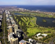 St. Kilda Road and Albert Park Lake, Melbourne, Victoria, Australia - aerial